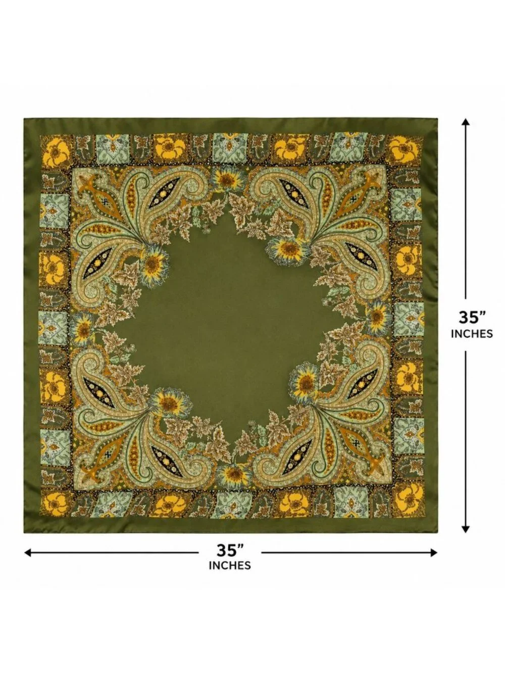 Olive Green Satin Paisley Wild Rag Scarf 35x35 Western Cowgirl